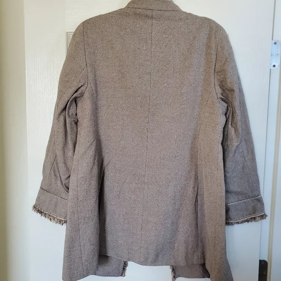Vintage Feraud Virgin Wool Silk Tweed Brown Long Fringed Blazer Women's Sz Large